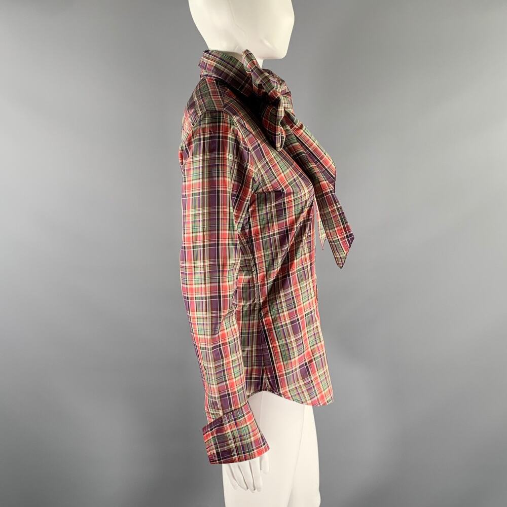 RALPH LAUREN Size 6 Purple Green Silk Plaid Dress Top - Picture 2 of 5